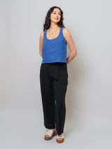 Scoop Neck Linen Tank Top - Antique Indigo