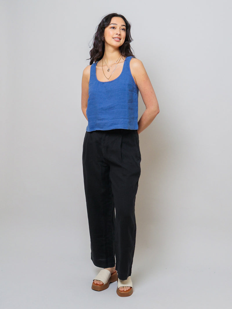 Scoop Neck Linen Tank Top - Antique Indigo
