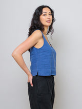 Scoop Neck Linen Tank Top - Antique Indigo