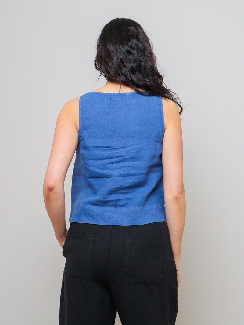 Scoop Neck Linen Tank Top - Antique Indigo