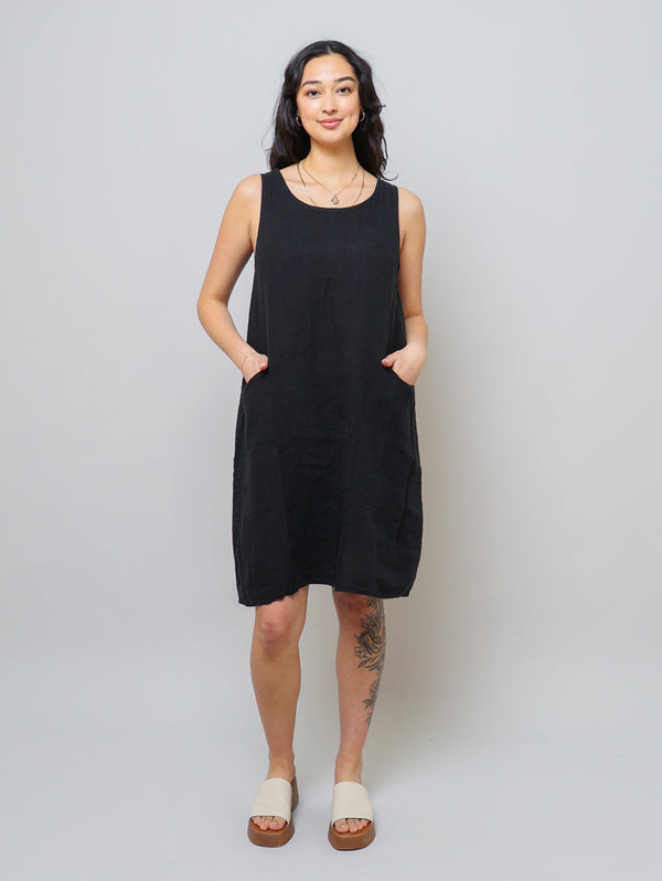 Linen Pocket Dress - Black