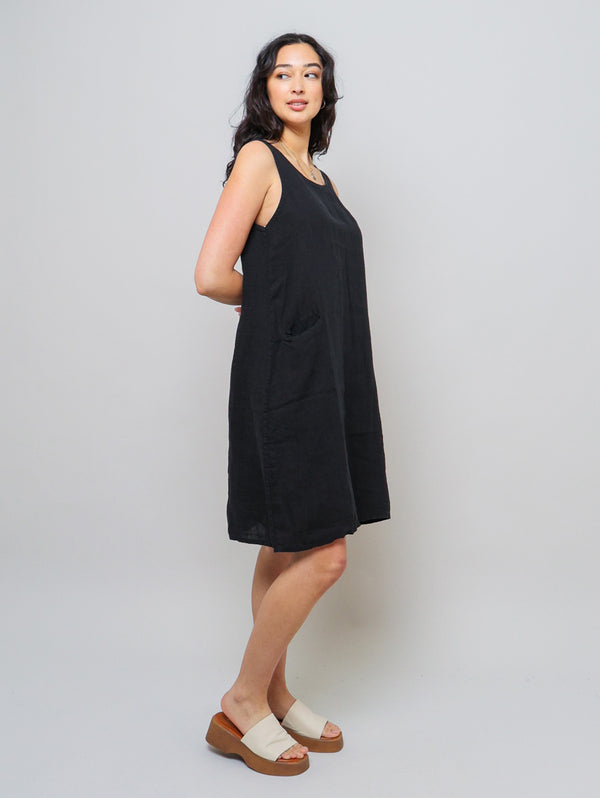 Linen Pocket Dress - Black