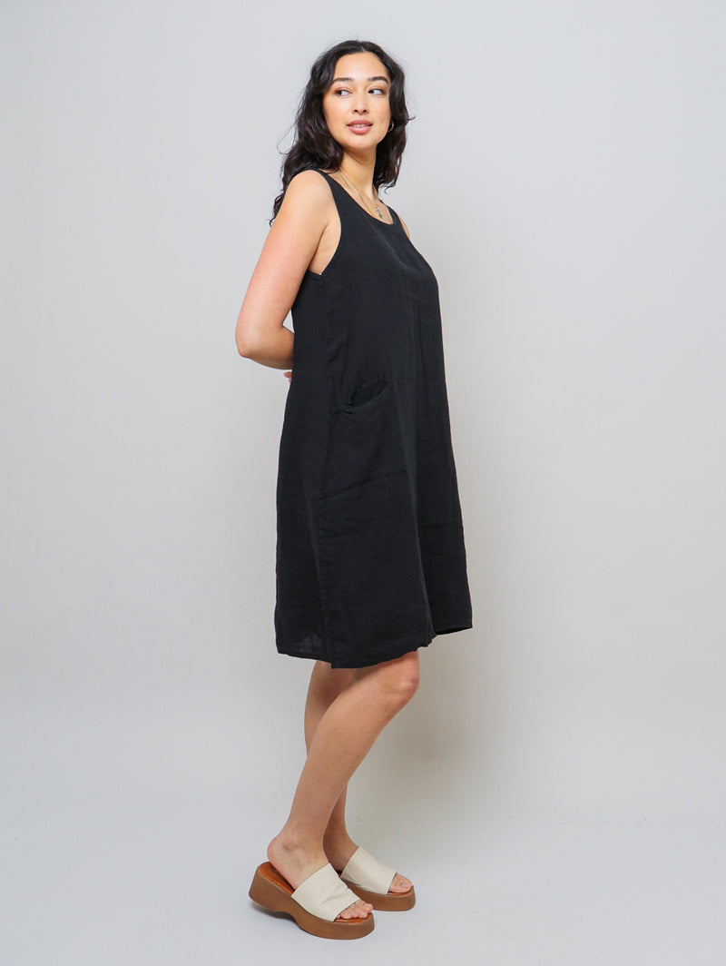 Linen Pocket Dress - Black