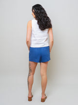 Ruffle Waist Linen Short - Antique Indigo