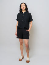 Short Sleeve Linen Blouse - Black