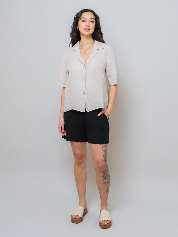 Short Sleeve Collared Shirt - Beige