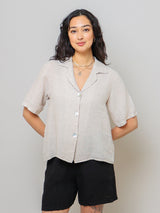 Short Sleeve Collared Shirt - Beige