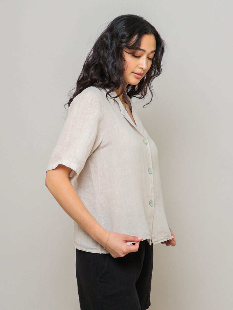 Short Sleeve Collared Shirt - Beige