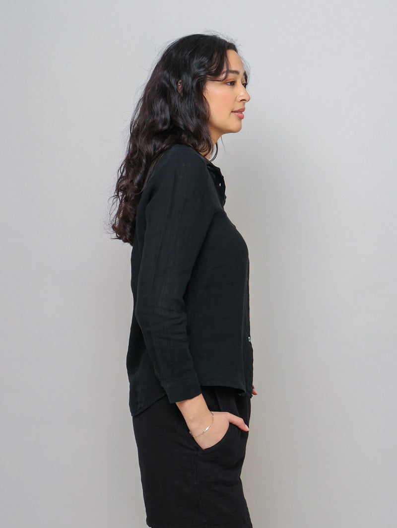 Long Sleeve Linen Shirt - Black