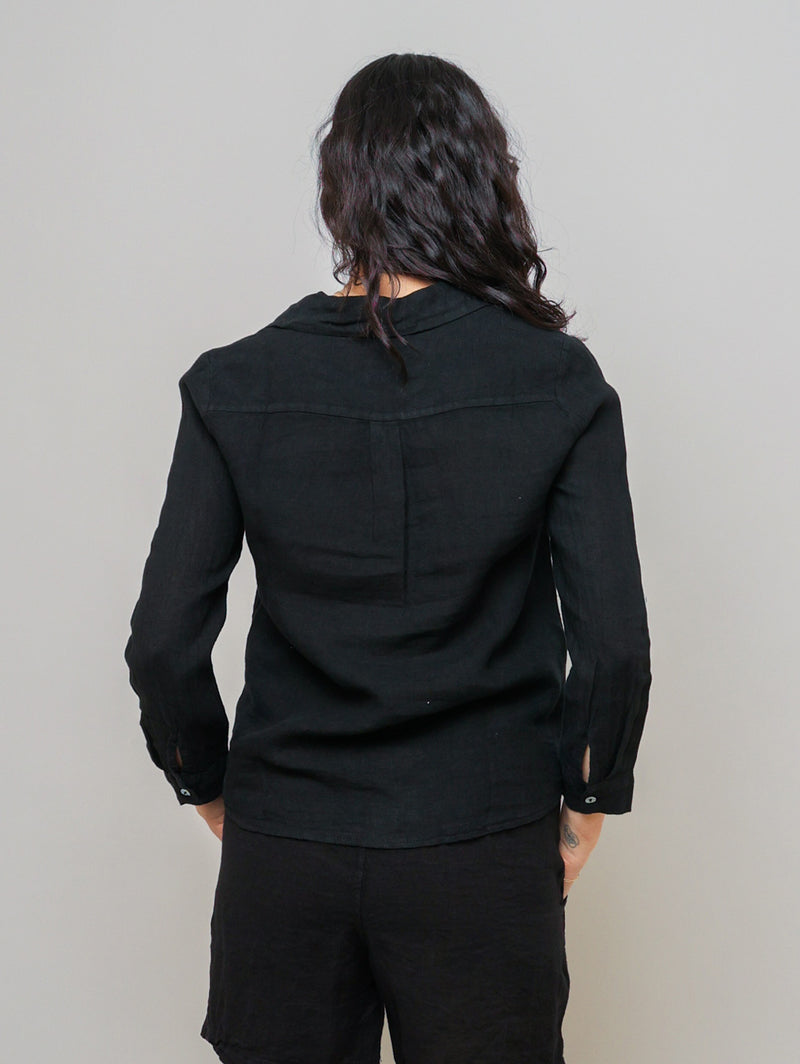 Long Sleeve Linen Shirt - Black