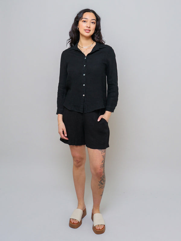 Long Sleeve Linen Shirt - Black