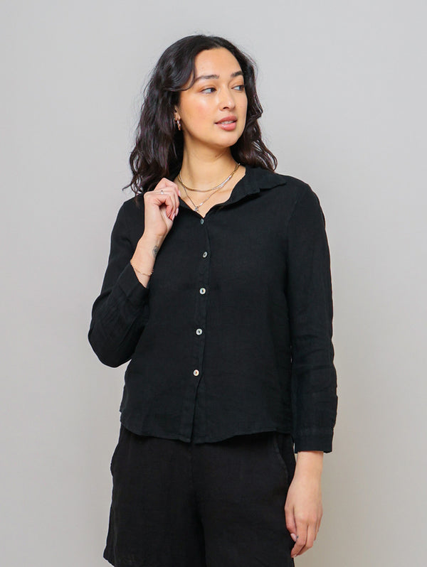 Long Sleeve Linen Shirt - Black