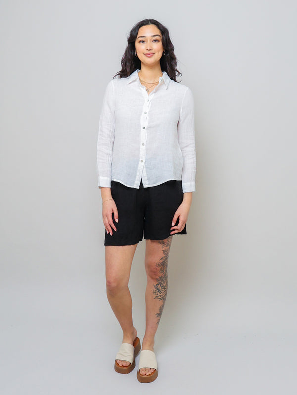 Long Sleeve Linen Shirt - White