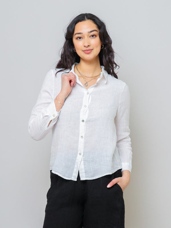 Long Sleeve Linen Shirt - White