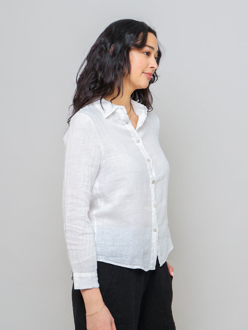 Long Sleeve Linen Shirt - White