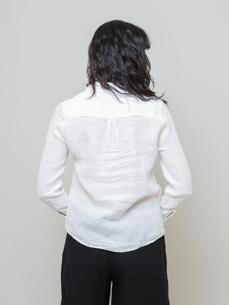 Long Sleeve Linen Shirt - White