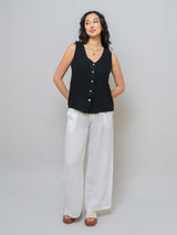 Sleeveless Button Down Linen Top - Black