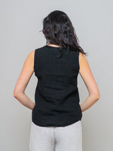 Sleeveless Button Down Linen Top - Black