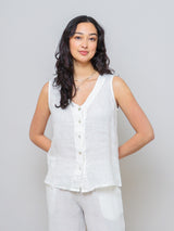 Sleeveless Button Down Linen Top - White