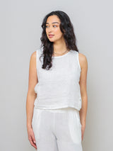 Sleeveless Linen Side Button Top - White