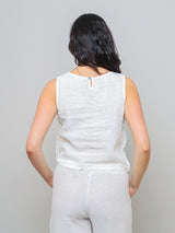Sleeveless Linen Side Button Top - White