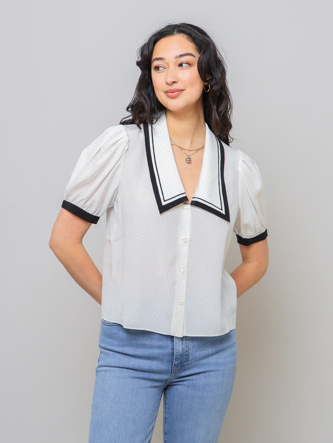 FRAME | The Polka Dot Sailor Blouse - Cream | Over The