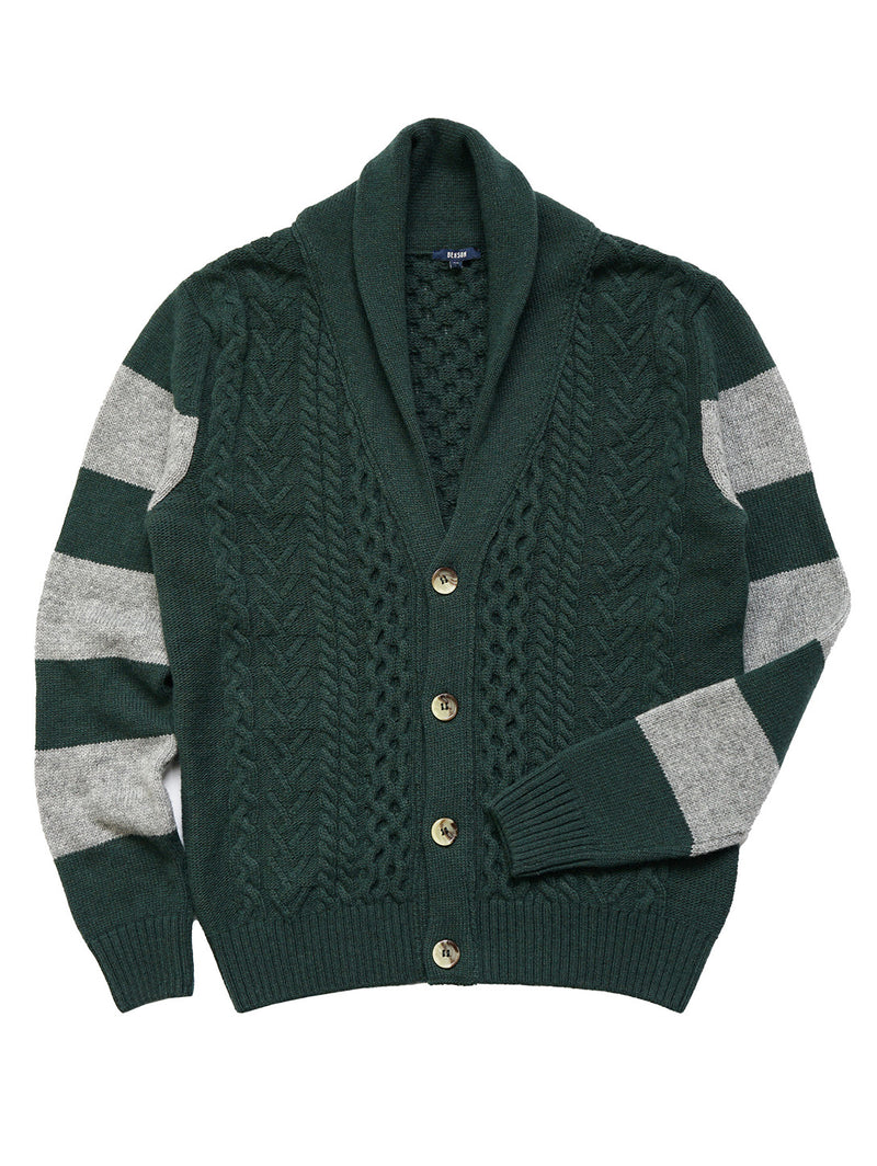 Nicholson Shawl Cardigan - Forest Green Stripes-Benson-Over the Rainbow