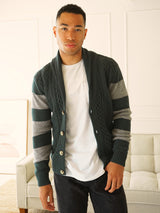 Nicholson Shawl Cardigan - Forest Green Stripes-Benson-Over the Rainbow