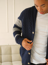 Nicholson Shawl Cardigan - Navy Stripes-Benson-Over the Rainbow