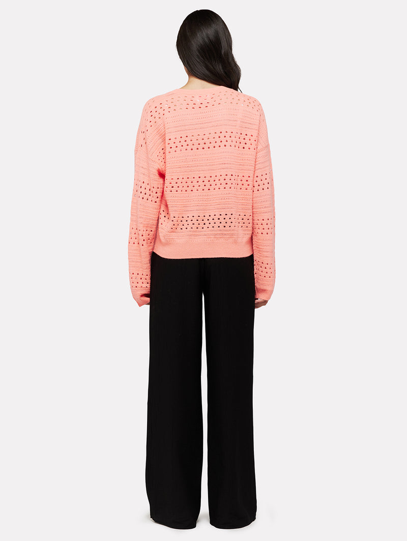 Clare Open Pointelle Sweater Neon Coral