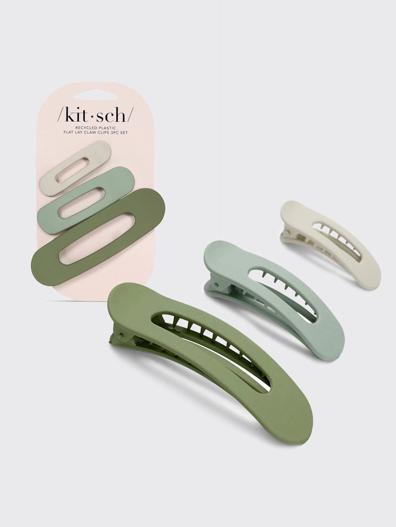Recycled Matte Flat Lay Claw Clip 3pc - Eucalyptus-KITSCH-Over the Rainbow