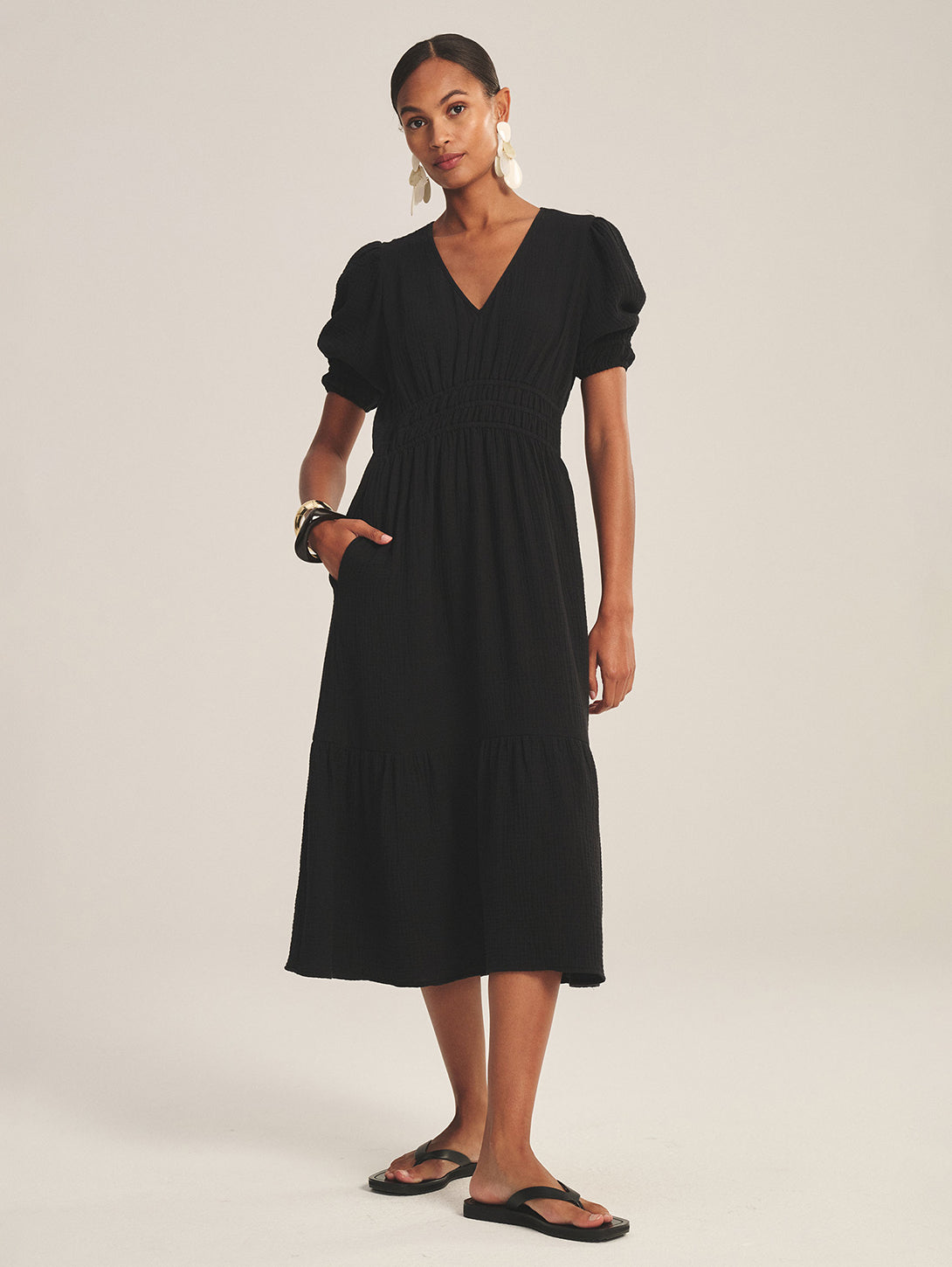 VELVET | Rivelle Cotton Gauze Dress - Black