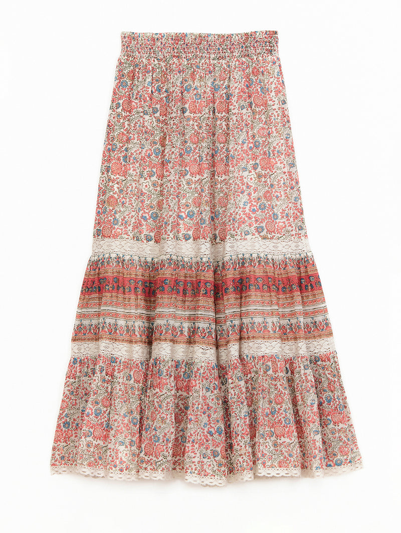 Cass Print Maxi Skirt - Coral