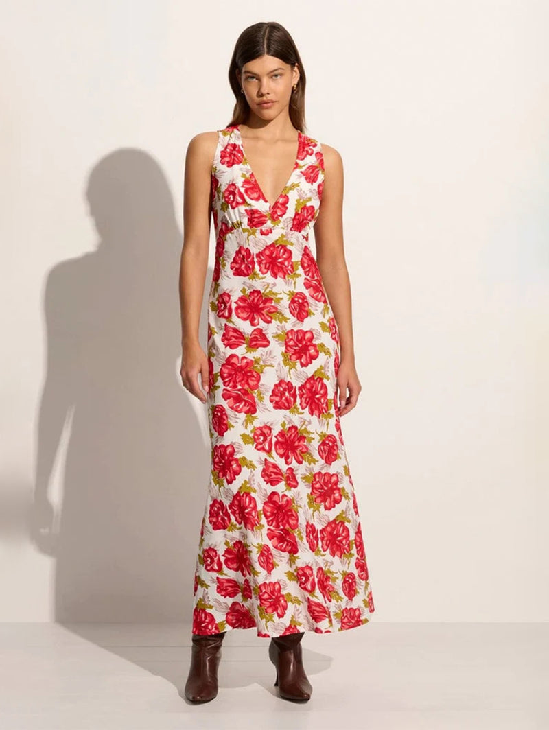 Acacia Maxi Dress - Isadora Floral Red-FAITHFULL THE BRAND-Over the Rainbow