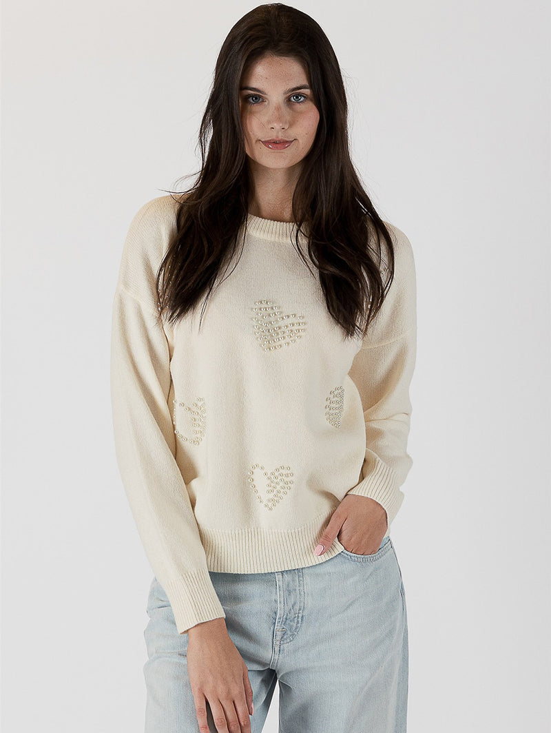 Dewey Pearl Heart Sweater - Off White-LYLA+LUXE-Over the Rainbow