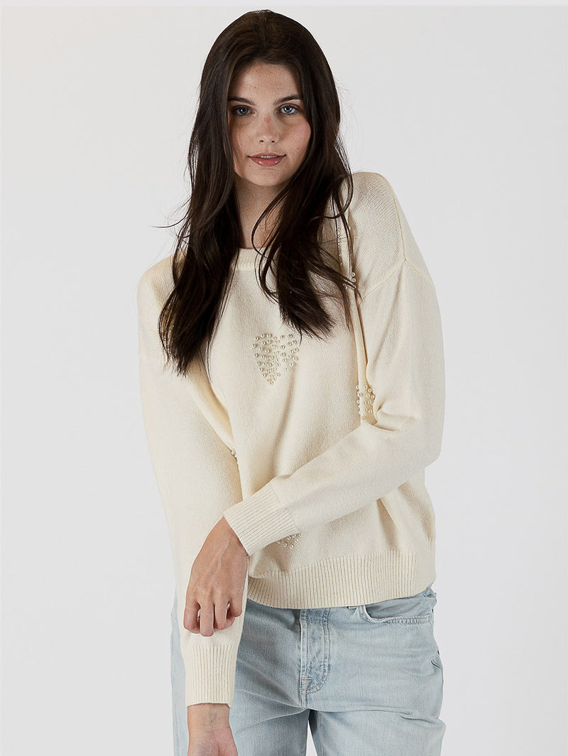 Dewey Pearl Heart Sweater - Off White-LYLA+LUXE-Over the Rainbow