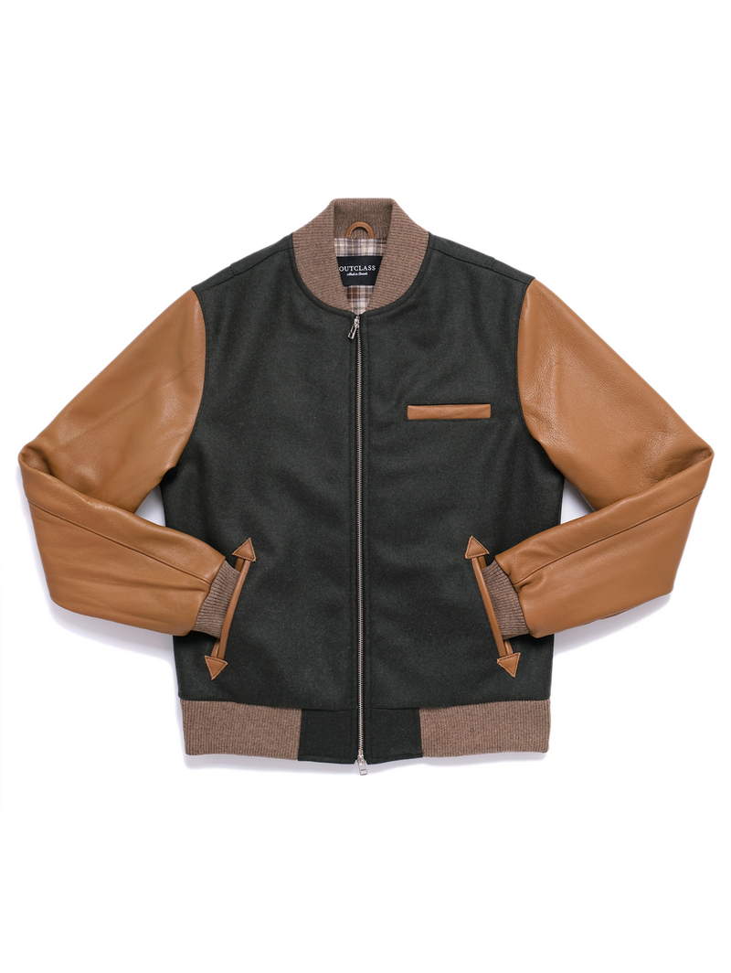 Bomber Jacket - Olive Cognac-OUTCLASS ATTIRE-Over the Rainbow
