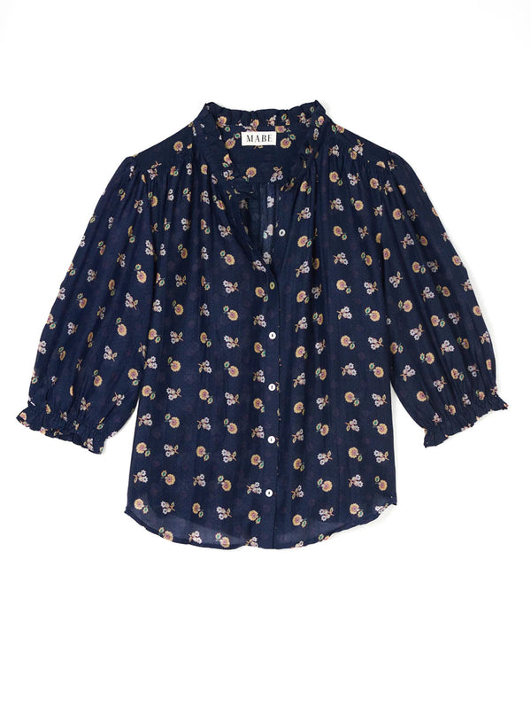 Dulcie Print Long Sleeve Top - Navy-MABE-Over the Rainbow