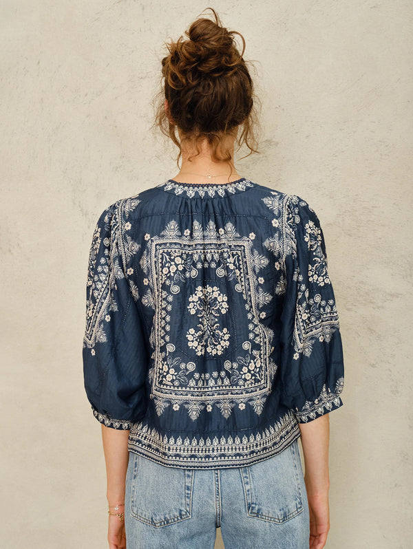 Eden Print Jacket - Indigo