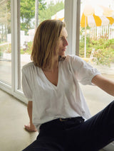 Edie Shirred Tee - White
