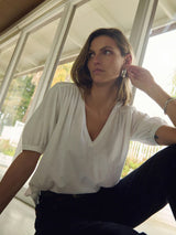 Edie Shirred Tee - White