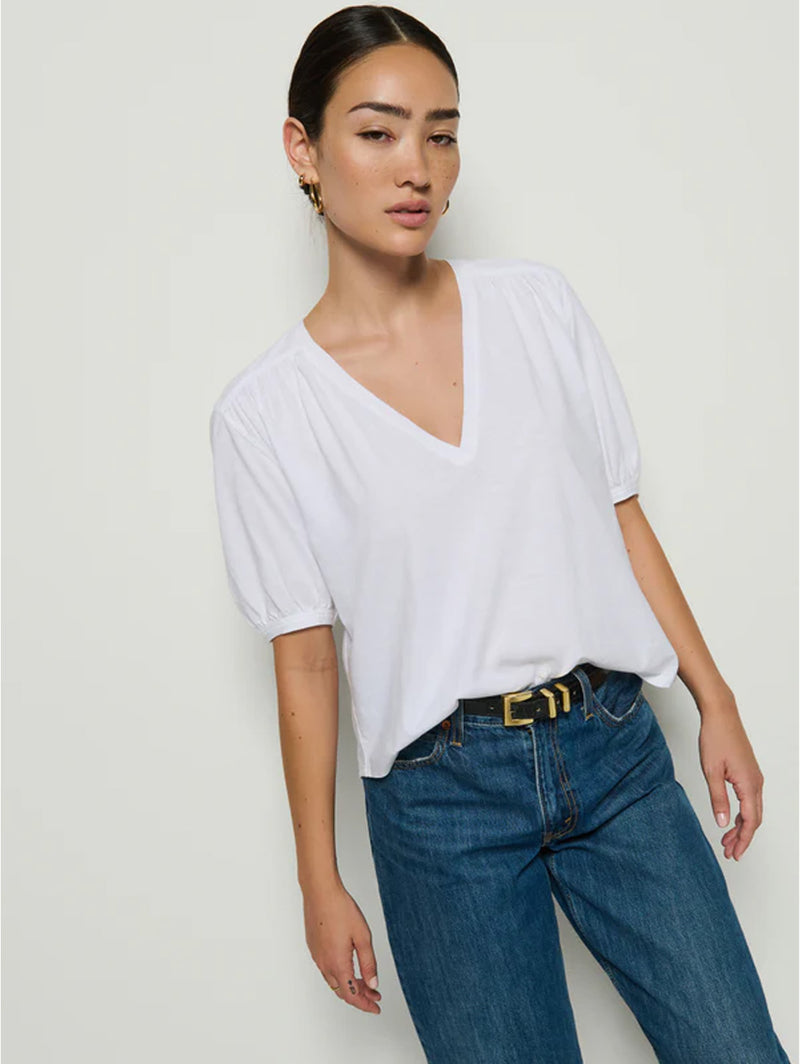 Edie Shirred Tee - White