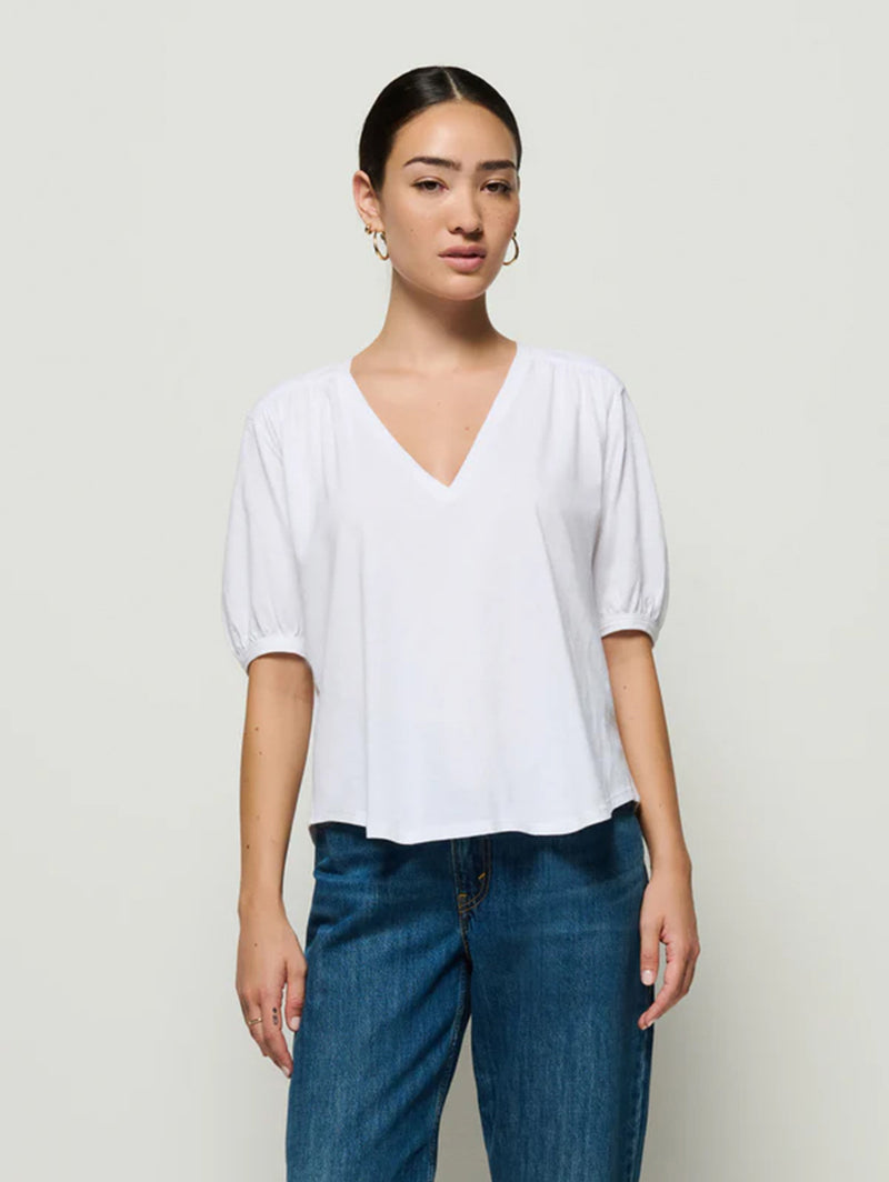 Edie Shirred Tee - White