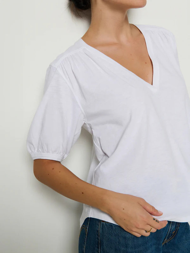 Edie Shirred Tee - White