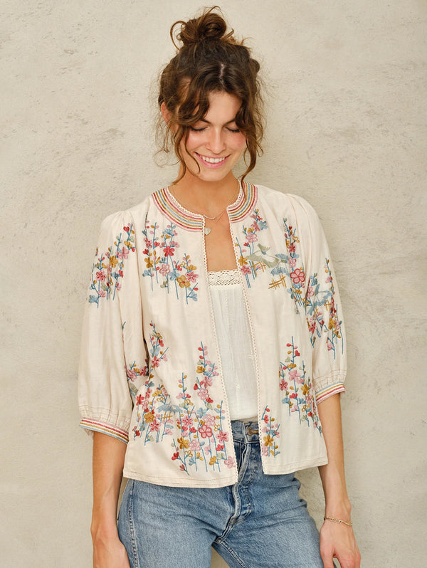Emi  Embroidered Jacket - Ecru