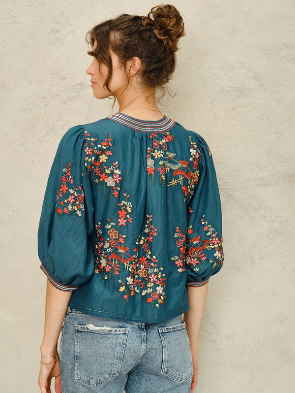 Emi Embroidered Jacket - Blue