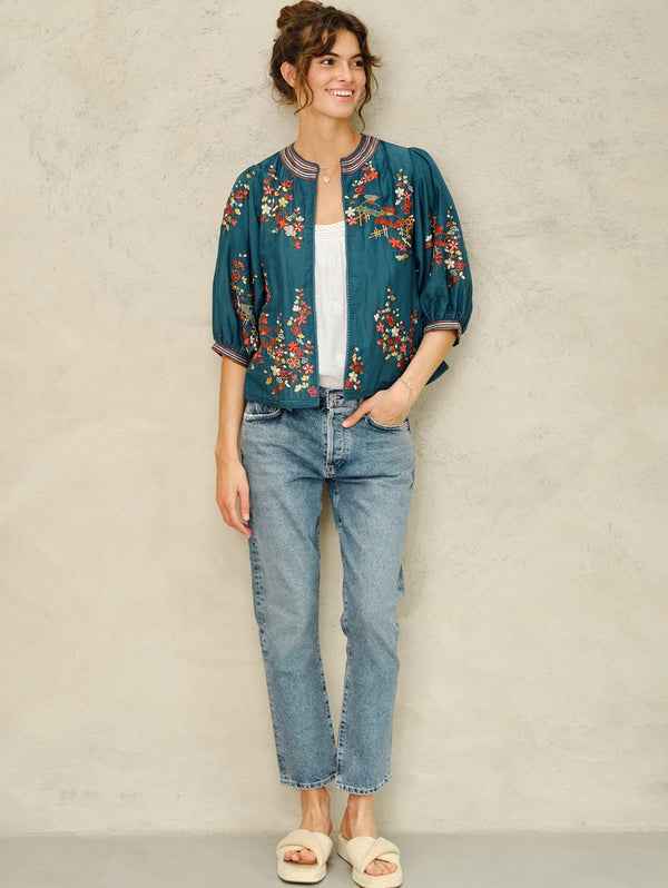 Emi Embroidered Jacket - Blue