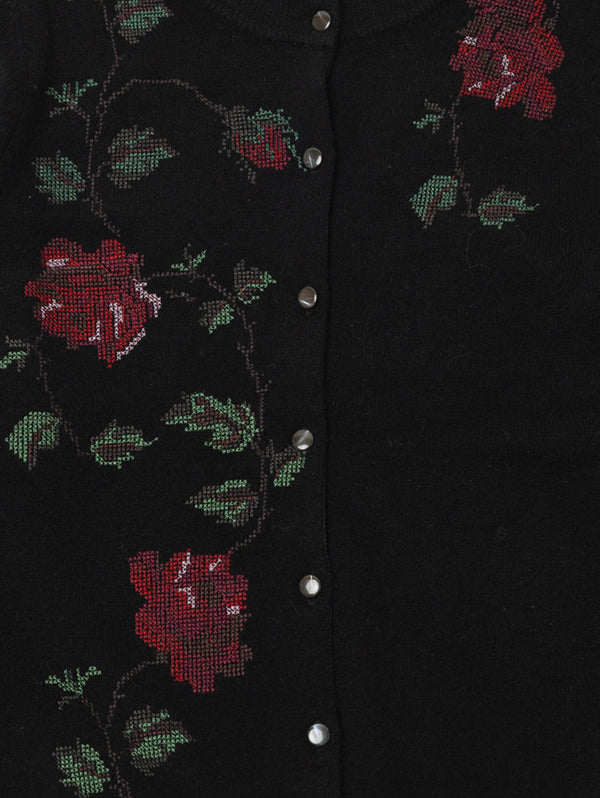 Stitch Floral Cardigan - Black-AUTUMN CASHMERE-Over the Rainbow
