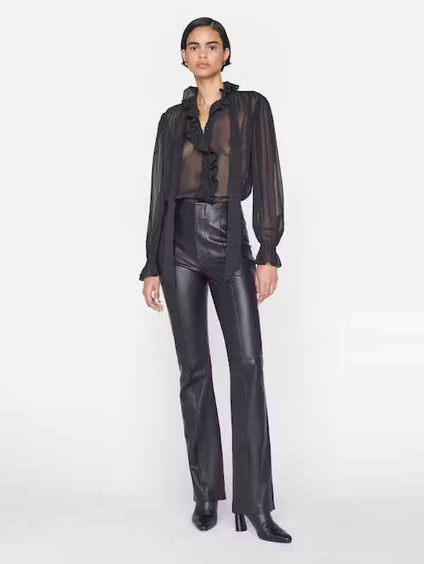 Ruffle Front Button Up Shirt - Noir-FRAME-Over the Rainbow