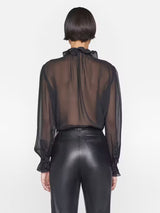 Ruffle Front Button Up Shirt - Noir-FRAME-Over the Rainbow